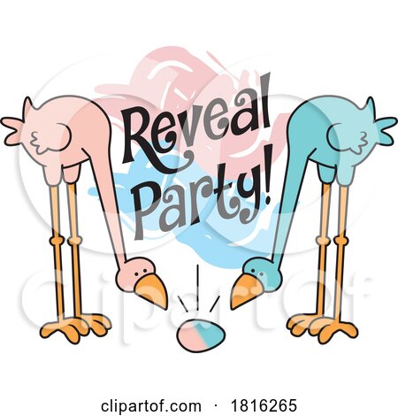 Cartoon Birds Looking at a Blue and Pink Egg Gender Reveal Party Design Clipart by Johnny Sajem