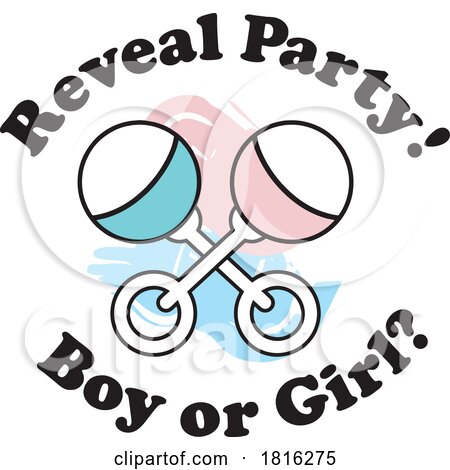 Cartoon Baby Gender Reveal Design with Rattles Clipart by Johnny Sajem