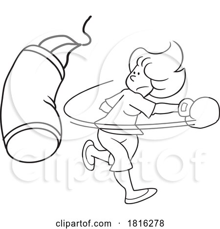 Cartoon Woman Boxer Hitting a Punching Bag Clipart by Johnny Sajem