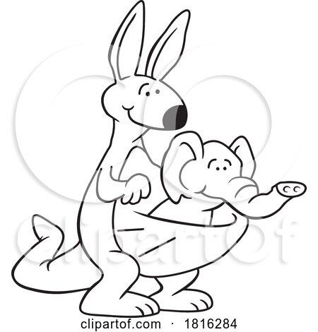 Cartoon Kangaroo with an Elephant Mismatched in Its Pouch Clipart by Johnny Sajem