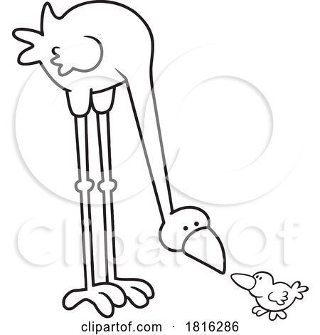 Cartoon Big Bird Observing a Little Bird Clipart by Johnny Sajem