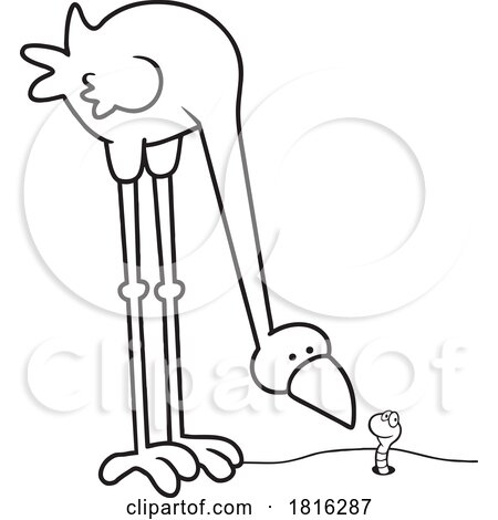 Cartoon Big Bird Observing a Worm Clipart by Johnny Sajem