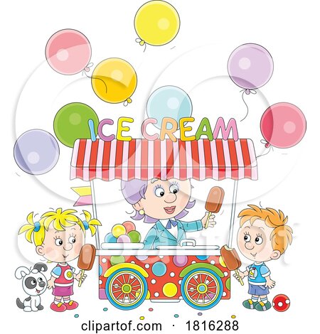 Cartoon Ice Crem Vendor and Children Clipart by Alex Bannykh