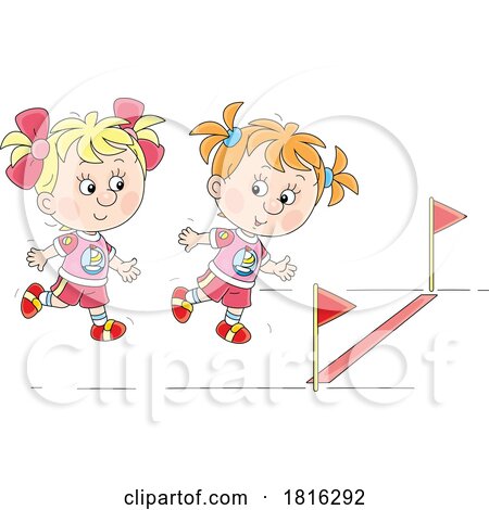 Cartoon Girls Running a Race on a Track Clipart by Alex Bannykh