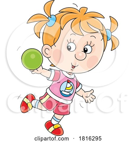 Cartoon Girl Throwing a Ball Clipart by Alex Bannykh