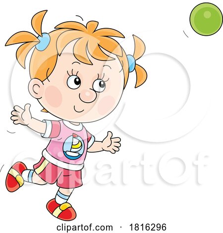 Cartoon Girl Catching a Ball Clipart by Alex Bannykh