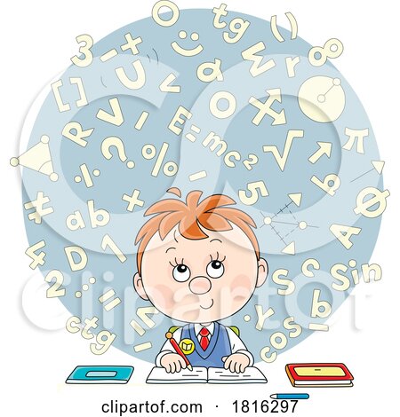 Cartoon School Boy Studying Math Clipart by Alex Bannykh