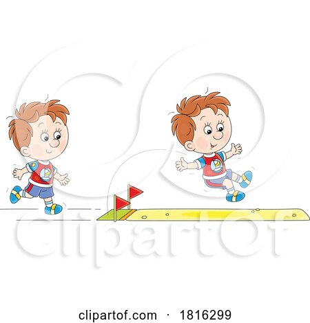 Cartoon Boys Performing a Long Jump Clipart by Alex Bannykh