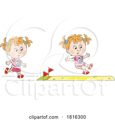 Cartoon Girls Performing a Long Jump Clipart by Alex Bannykh