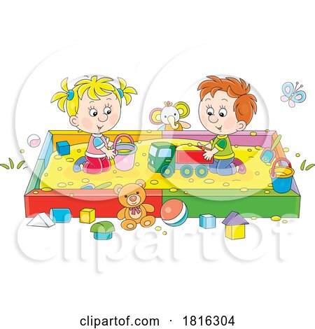 Cartoon Children Playing in a Sand Box Clipart by Alex Bannykh