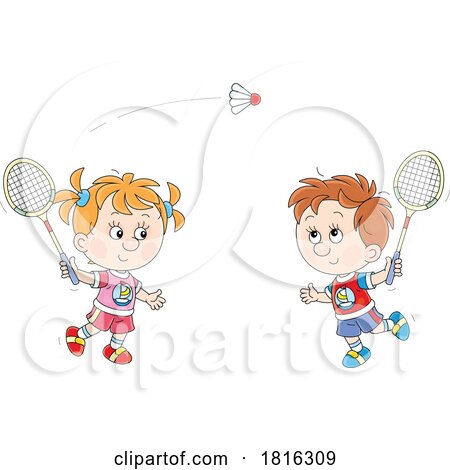 Cartoon Children Playing Badminton Clipart by Alex Bannykh