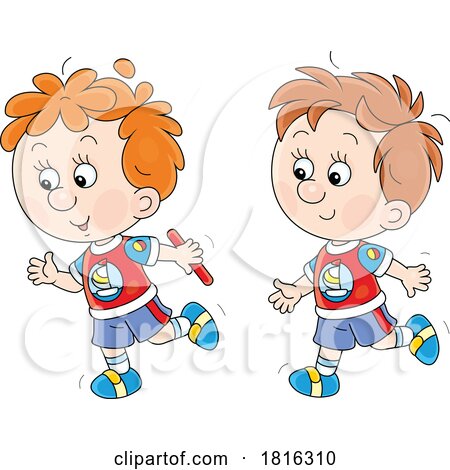 Cartoon Boys in a Baton Relay Race Clipart by Alex Bannykh