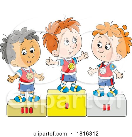 Cartoon Children on Podiums Clipart by Alex Bannykh