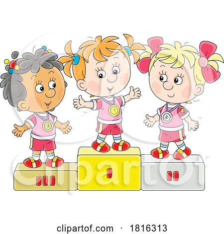 Cartoon Children on Podiums Clipart by Alex Bannykh