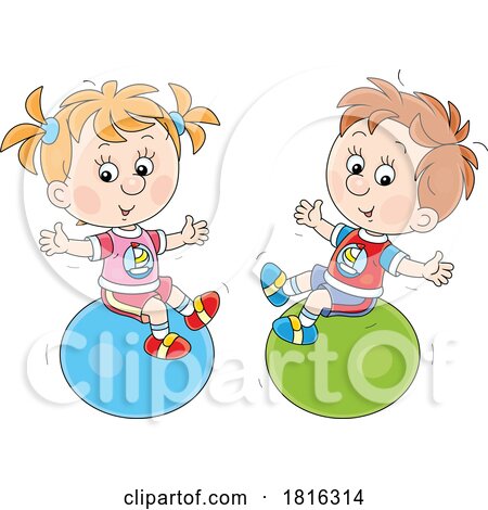 Cartoon Children Exercising on Fitness Balls Clipart by Alex Bannykh