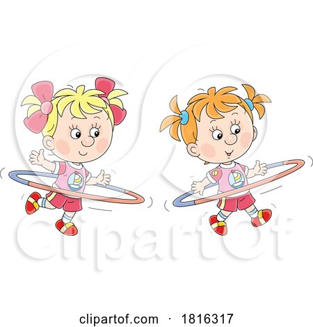 Cartoon Girls Using Hula Hoops Clipart by Alex Bannykh