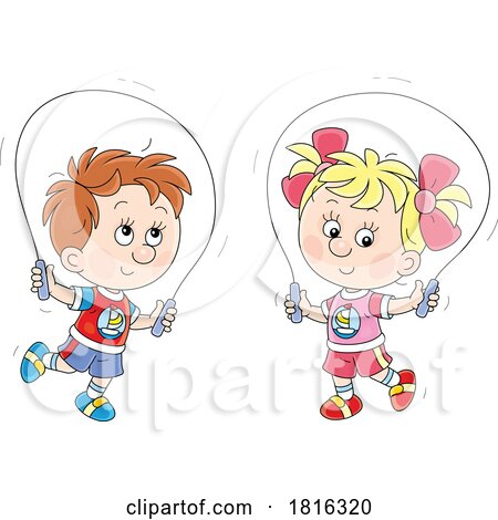 Cartoon Children Using Jump Ropes Clipart by Alex Bannykh