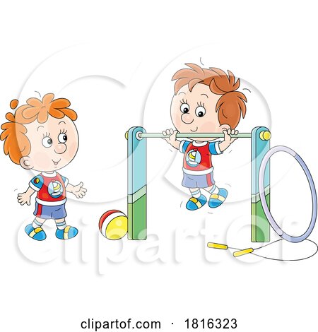 Cartoon Boy Doing Chin Ups Clipart by Alex Bannykh