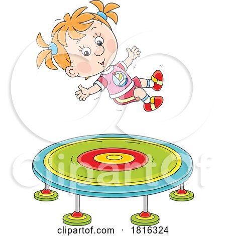 Cartoon Girl Jumping on a Trampoline Clipart by Alex Bannykh