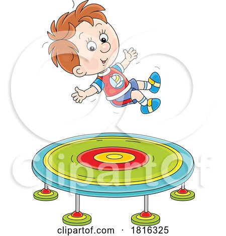 Cartoon Boy Jumping on a Trampoline Clipart by Alex Bannykh