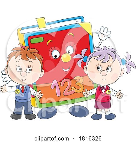 Cartoon School Children with a Math Book Clipart by Alex Bannykh