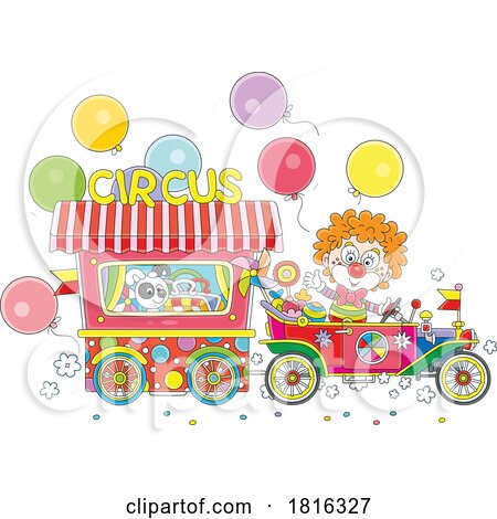 Cartoon Clown Transporting Portable Circus Clipart by Alex Bannykh