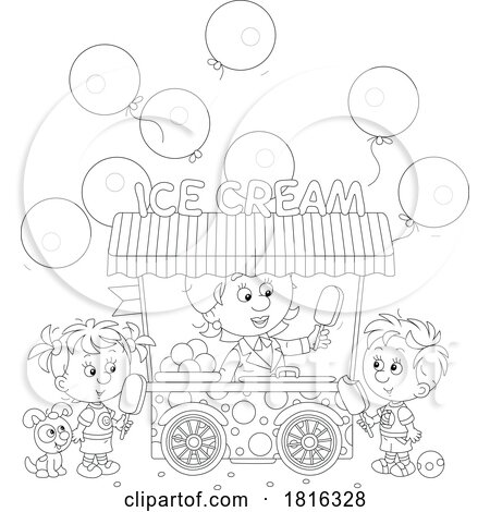 Cartoon Ice Crem Vendor and Children Clipart by Alex Bannykh