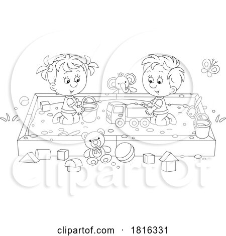 Cartoon Children Playing in a Sand Box Clipart by Alex Bannykh