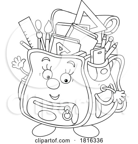 Cartoon Book Bag Mascot with School Supplies Clipart by Alex Bannykh