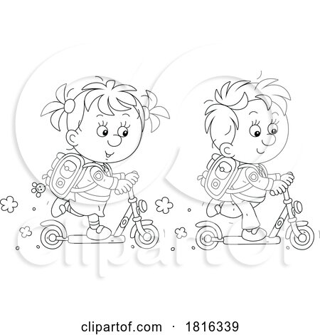 Cartoon Children Riding Scooters to School Clipart by Alex Bannykh