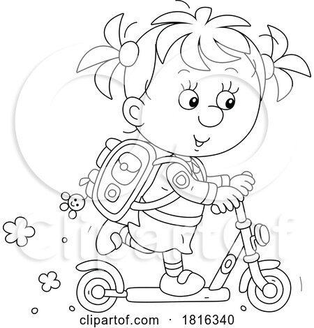 Cartoon Girl Riding a Scooter to School Clipart by Alex Bannykh