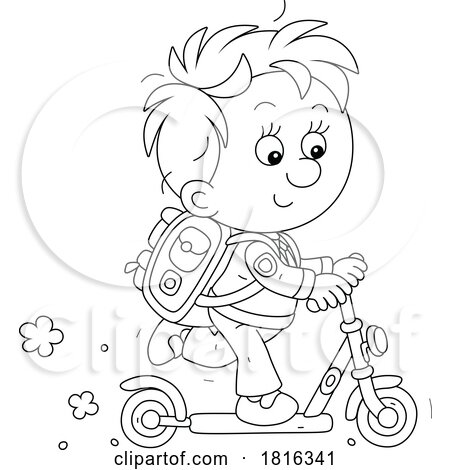 Cartoon Boy Riding a Scooter to School Clipart by Alex Bannykh