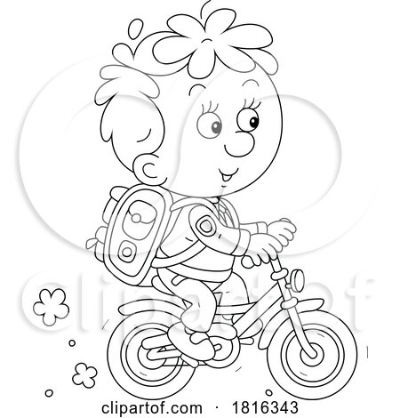 Cartoon Boy Riding a Bike to School Clipart by Alex Bannykh