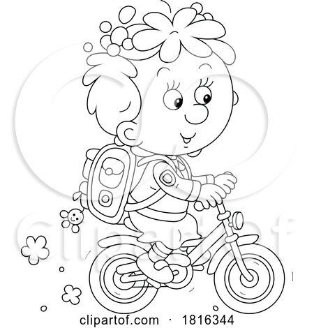 Cartoon Boy Riding a Bike to School Clipart by Alex Bannykh