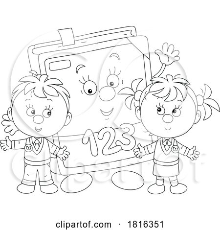 Cartoon School Children with a Math Book Clipart by Alex Bannykh