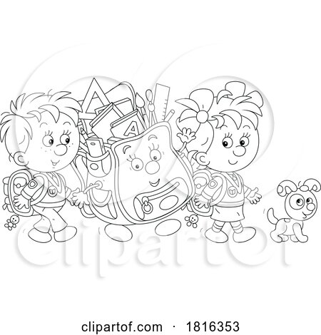 Cartoon Children Walking to School Clipart by Alex Bannykh