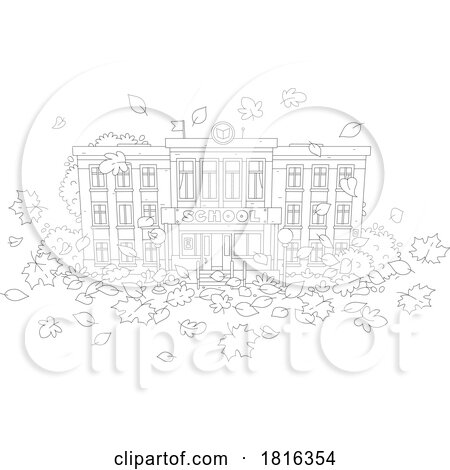 Cartoon School Building in Autumn Clipart by Alex Bannykh