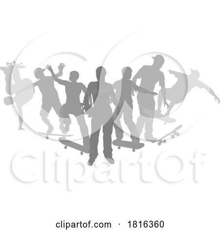 Skateboarder Skateboarding Silhouette People Set by AtStockIllustration