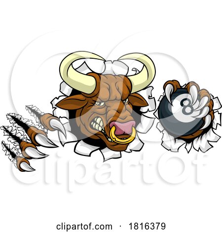 Bull Minotaur Longhorn Cow Pool Mascot Cartoon by AtStockIllustration