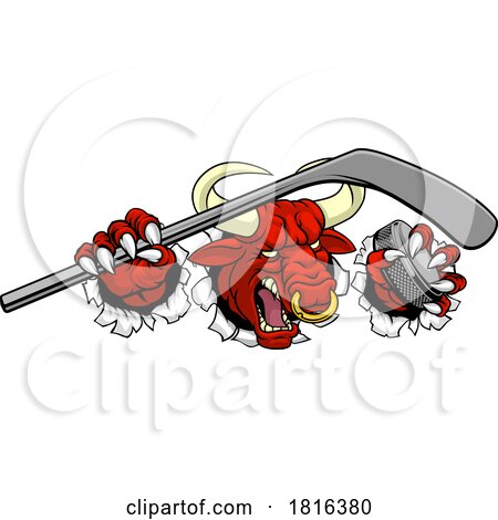 Bull Minotaur Longhorn Cow Ice Hockey Mascot by AtStockIllustration