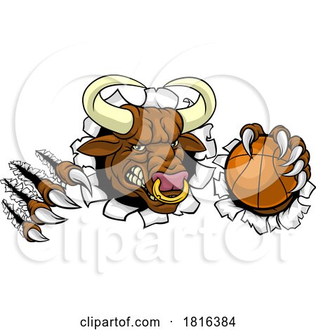 Bull Minotaur Longhorn Cow Basketball Mascot by AtStockIllustration