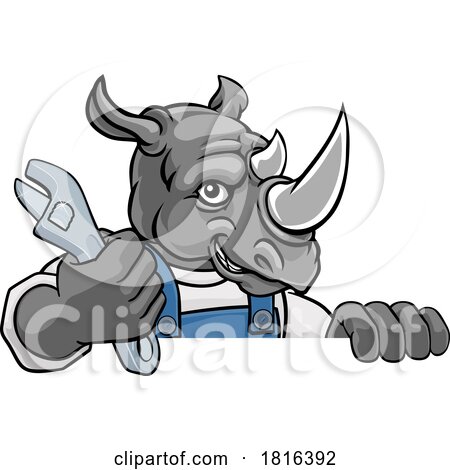 Rhino Plumber or Mechanic Holding Spanner by AtStockIllustration