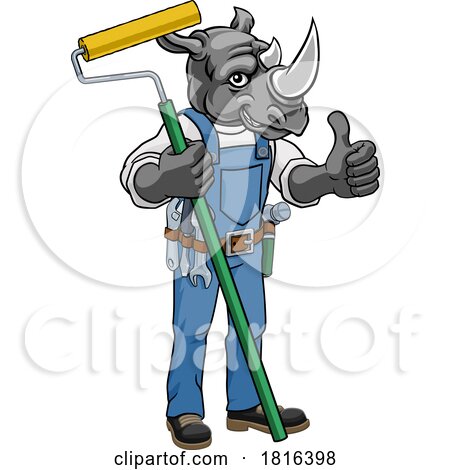 Rhino Painter Decorator Paint Roller Mascot Man by AtStockIllustration