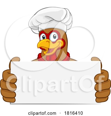 Chicken Chef Cartoon Rooster Cockerel Mascot Sign by AtStockIllustration