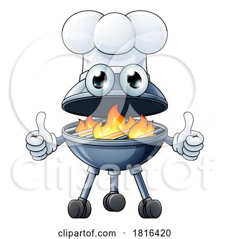 Barbecue Chef Cartoon Mascot Charcoal BBQ Person by AtStockIllustration