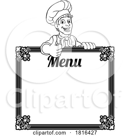 Chef Cook Baker Cartoon Man Menu Sign Background by AtStockIllustration