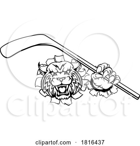 Wildcat Ice Hockey Player Animal Sports Mascot by AtStockIllustration