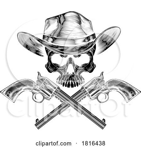 Cowboy Hat Pistols Skull Pirate Cross Bones by AtStockIllustration