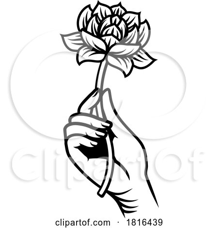 Hand Holding Flower Vintage Woodcut Tattoo Style by AtStockIllustration