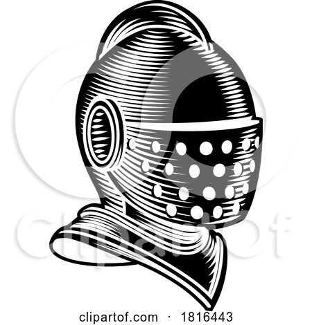 Knight Helm Medieval Helmet Vintage Woodcut Style by AtStockIllustration